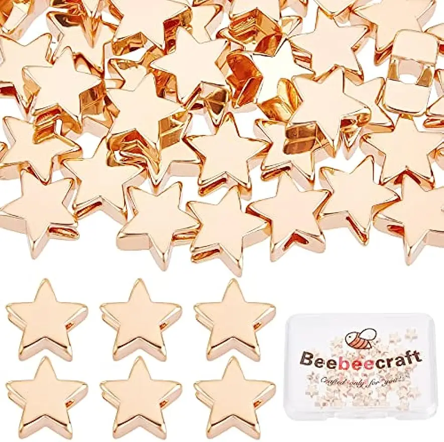 

50Pcs Star Spacer Beads 18K Gold Plated Star Shaped Beads Charm 6mm Loose Jewelry Making Beads for DIY Bracelet Earring Necklace