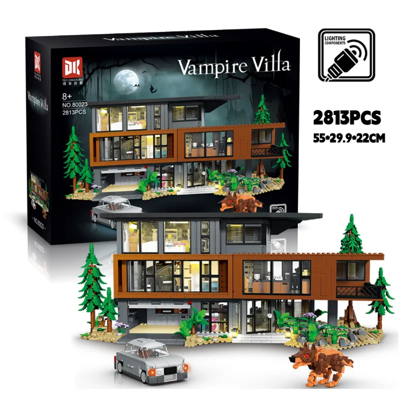 2813Pcs Moc Vampire Manor Building Blocks Horror Movie Style Matching Decorative Lights Assembly Model Kids Halloween Gifts