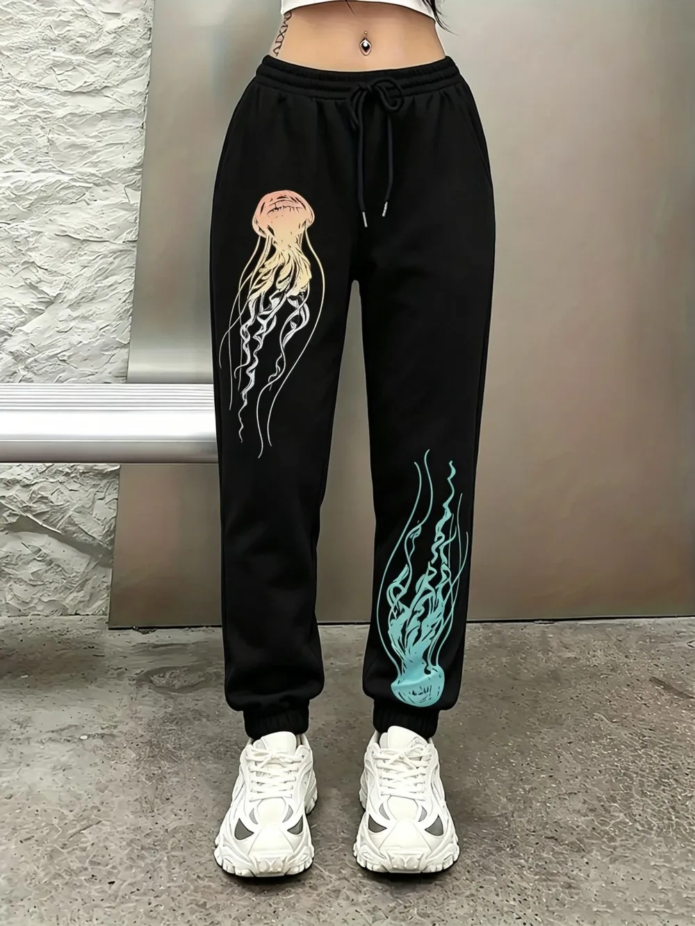 Dreamy Jellyfish Graphic Printed Sweatpants Womens Winter Trousers Basics Oversized Pocket Pants Casual Fleece Warm Clothes