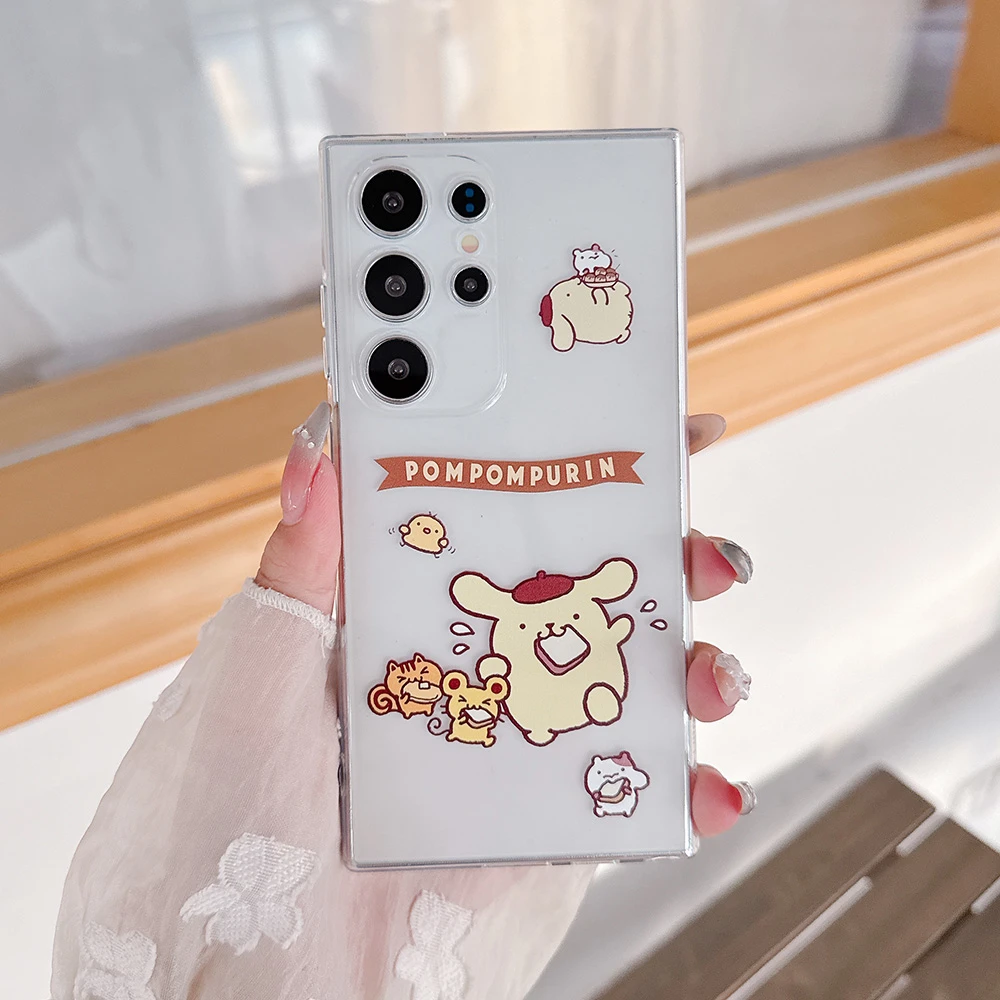 Fashion Cute Cartoon Sanrio Pom Pom Purin Transparent Phone Case For Samsung Galaxy S26 25 24 23 Ultra Puls Soft TPU Cover