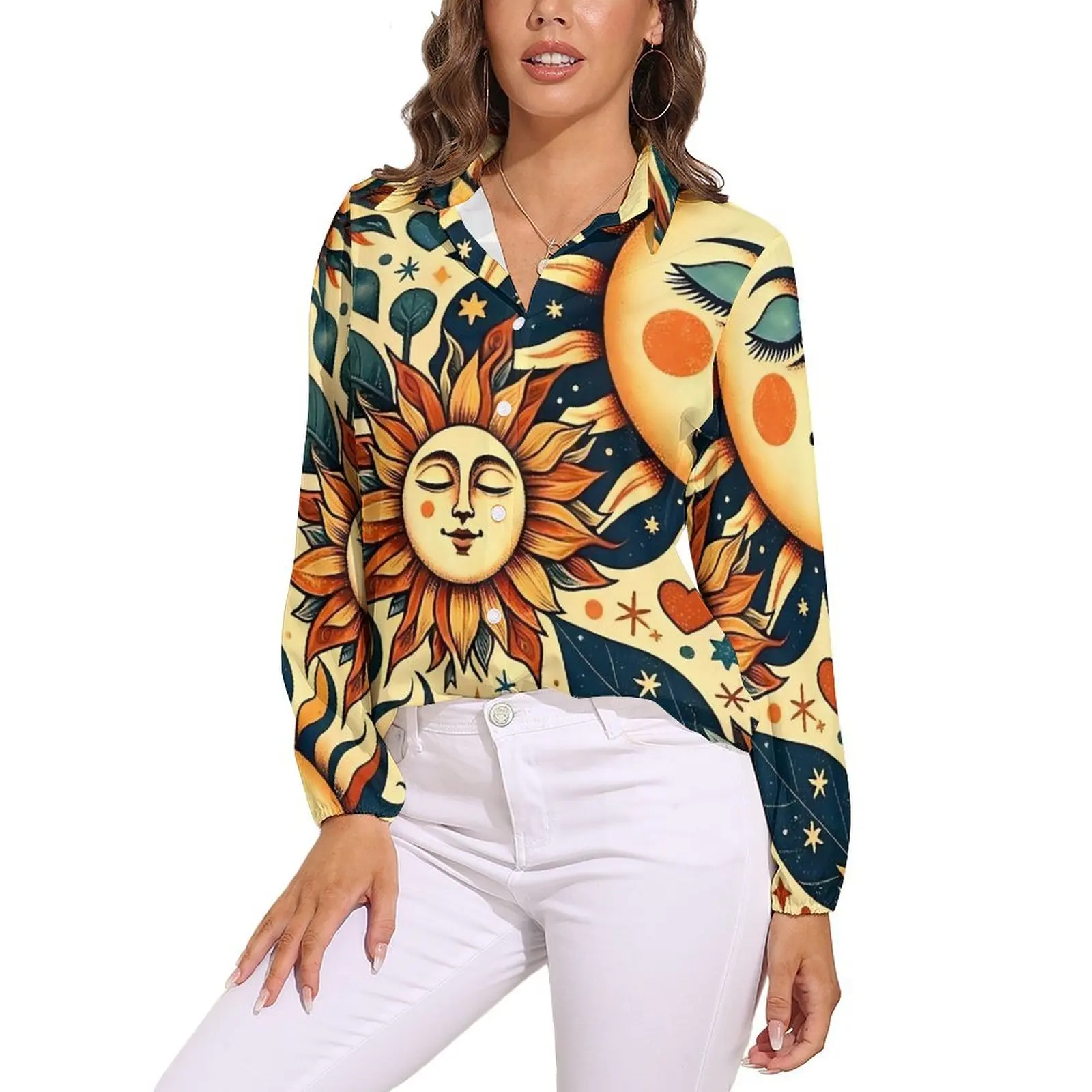 

The Sun Embrace A Daytime Dream Blouse Женские свободные блузки в уличном стиле с длинным рукавом Современная рубашка Топы на заказ Большой размер 2XL 3XL