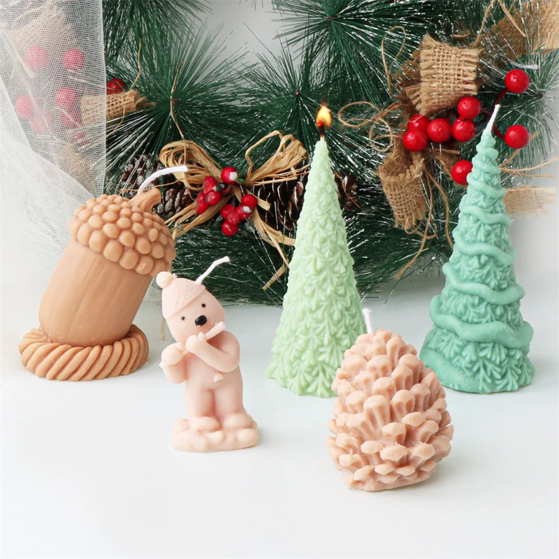 Weihnachten Themed Silikon Kerze Formen Tannenzapfen Eichel Tanne Weihnachtsbaum Schneemann DIY Aromatherapie Kerze Gips Home Decor Werkzeug