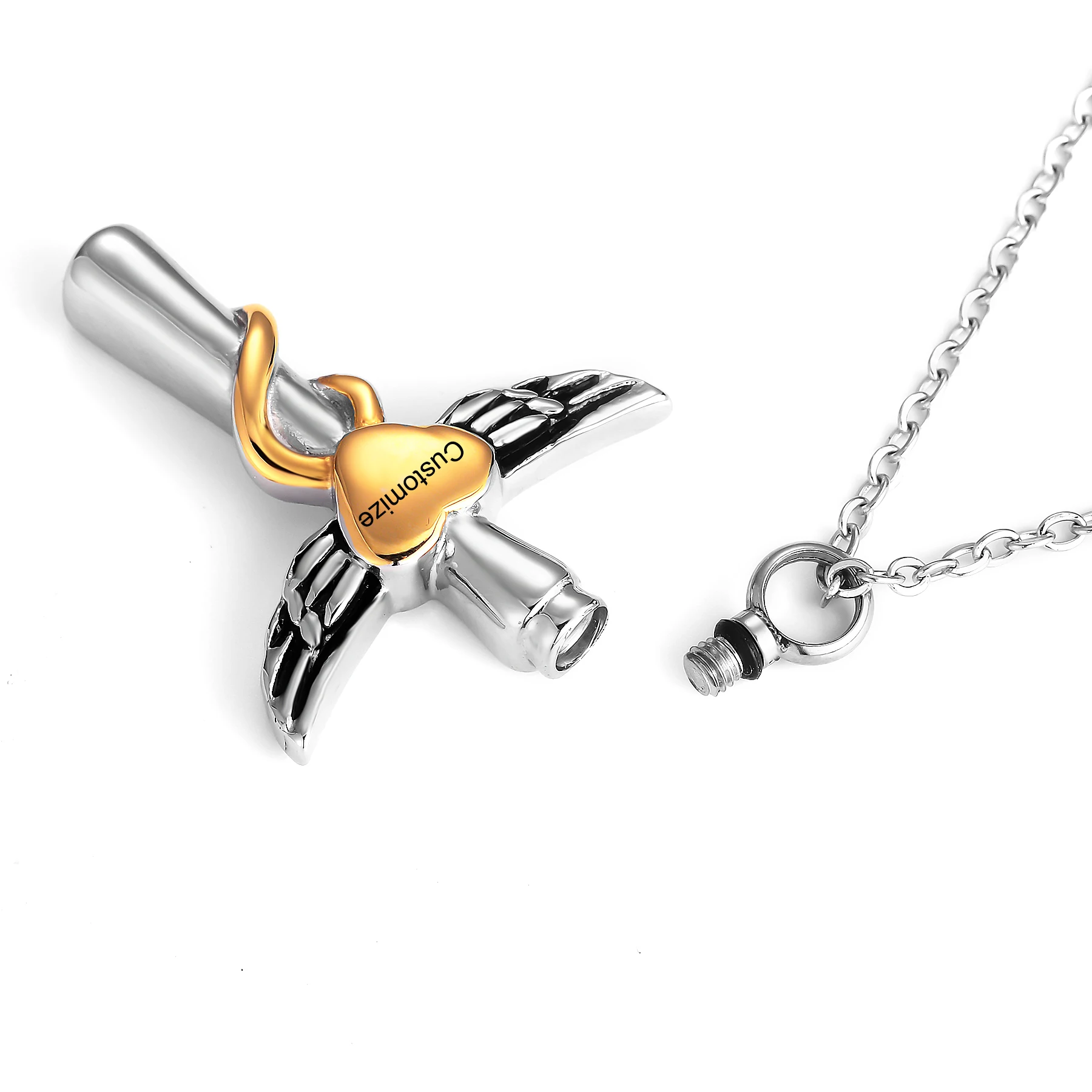 Kreuz mit Herz Urnen-Halskette Edelstahl Kreuz-Einäscherungsanhänger für Asche Andenken-Schmuck für Männer mit Trichter – Detail 2
