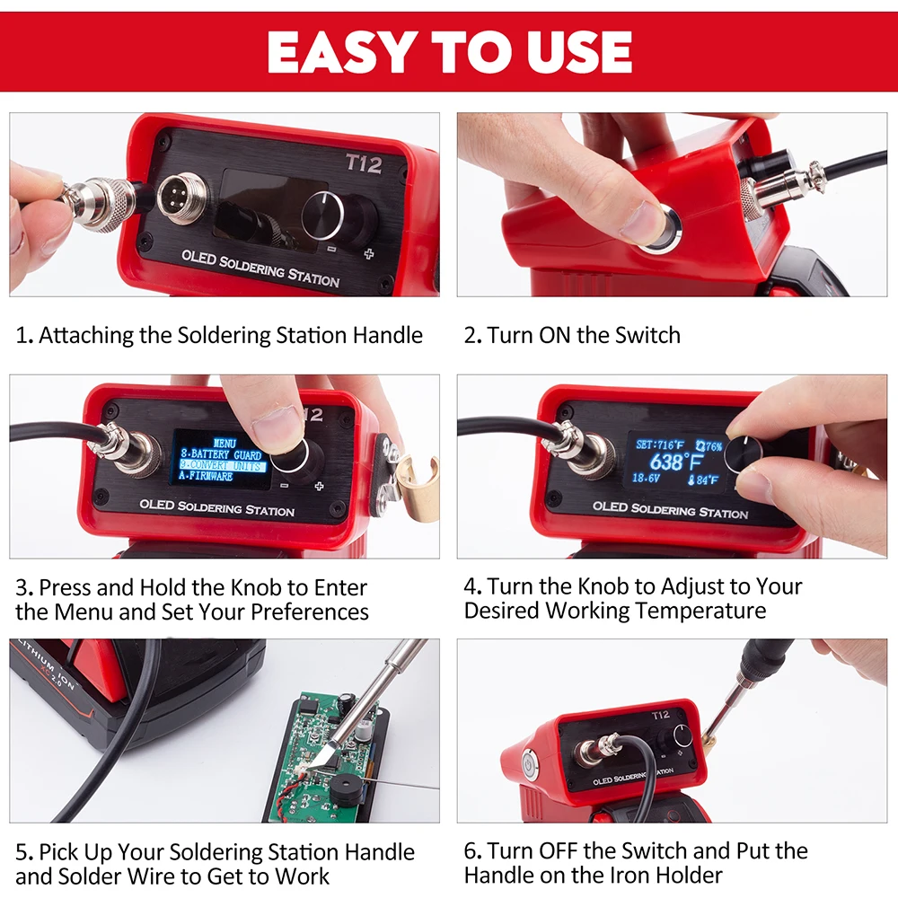 OLED T12 Soldering Iron Station Adjustable Welding Station For Milwaukee 18V Li-ion Battery for DIY Repair(NO Battery )