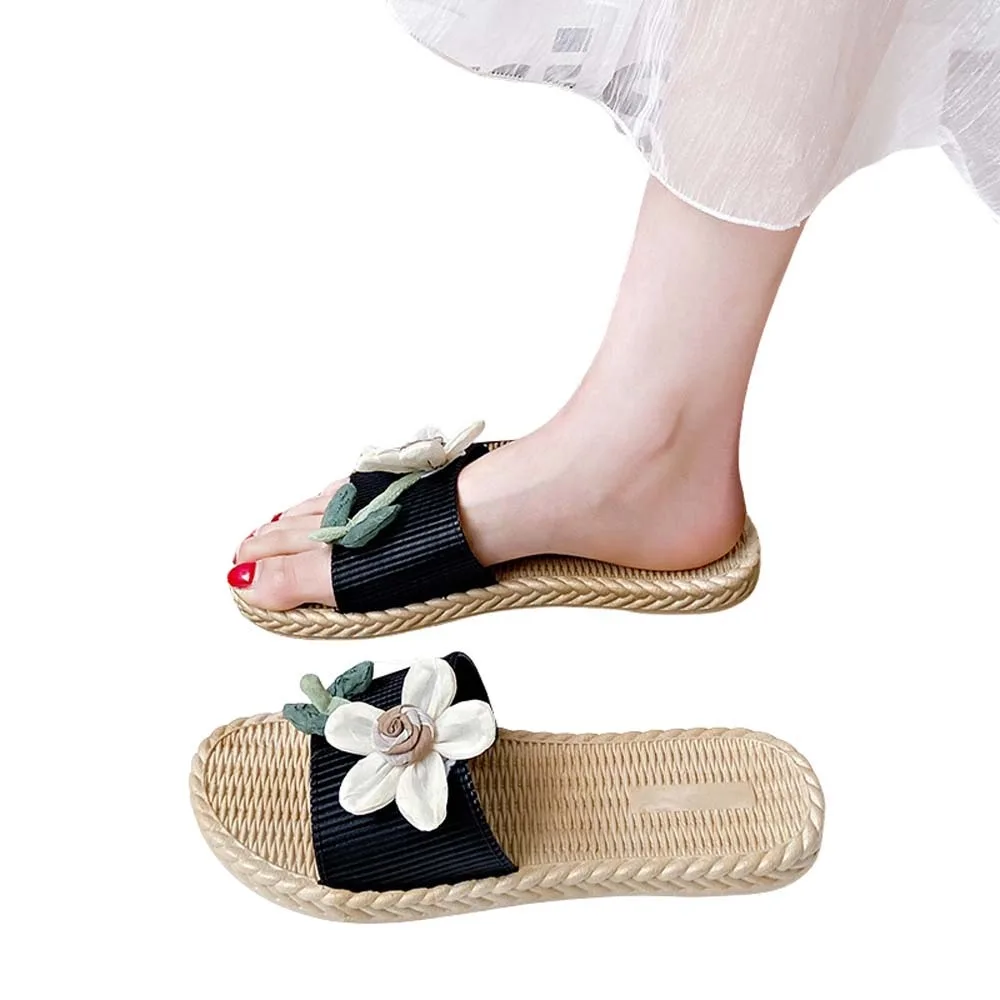 

All Match Fashion Korean Ins Style Flower Slippers Holiday Floral Seaside Sandals Shoes Flat Vacation Beach Slippers Swimming