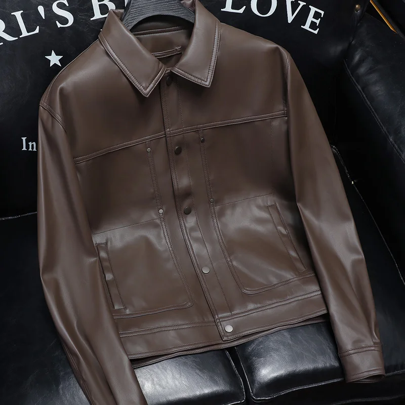 

Мужская кожаная куртка-косуха в американском стиле, молодежная, ретро, приталенная, осенне-зимняя, модная верхняя одежда