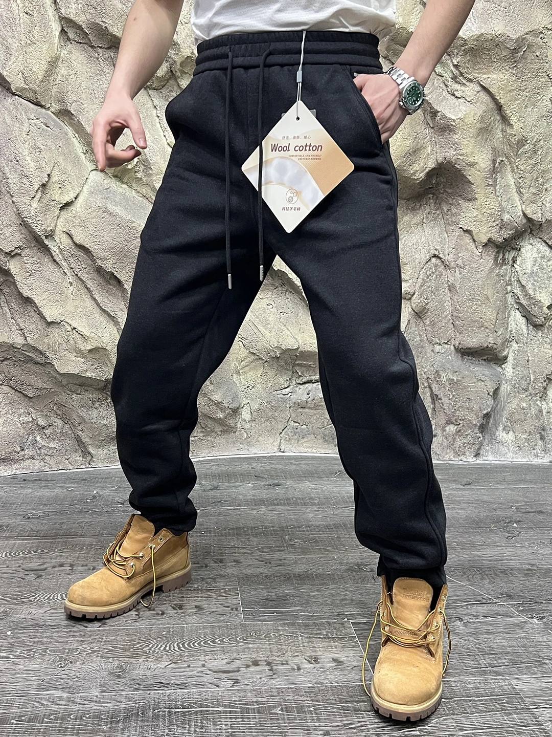 

Красные мужские зимние спортивные повседневные прямые спортивные штаны из смесовой шерсти, тонкие прямые брюки-трубы на подкладке