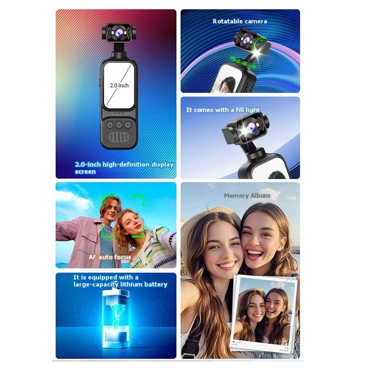 belong 2K Full HD Action Camera Handheld Pocket WiFi Sports Camera Rotatable Direction Night Vision Bike Vlog Camera