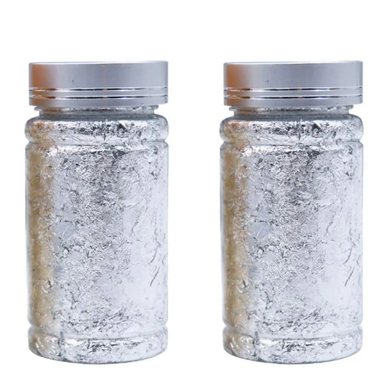 2 ชิ้นกระดาษฟอยล์โลหะ Silver Gold Leaf Flakes สําหรับ DIY Craft จิตรกรรม Gilding Crafting เล็บ (Silver Gold)