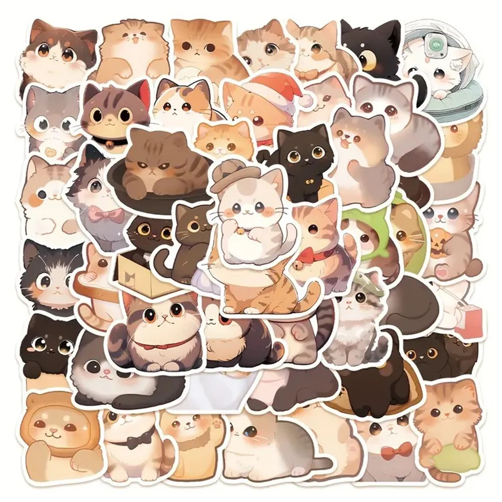 

10/30/50pcs Cute Cartoon Cat Aesthetic Stickers Laptop Phone Cup Scrapbook Car Luggage Waterproof Sticker for Kids Adults Toy