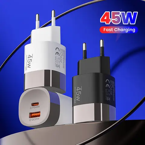 Caricatore USB C portatile da 45 W Ricarica rapida per telefono cellulare PD25W Caricatore USB tipo C a ricarica rapida Adattatore di alimentazione con spina UE/USA/Regno Unito