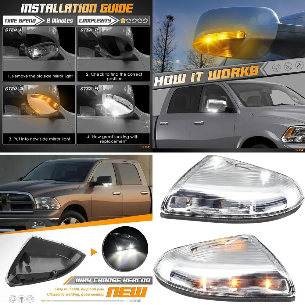 Dodge Ram 1500/2500 2010-2018 & Ram 1500 Classic 2019-2022 LED Side Mirror Turn Signal Replacement Puddle Lights