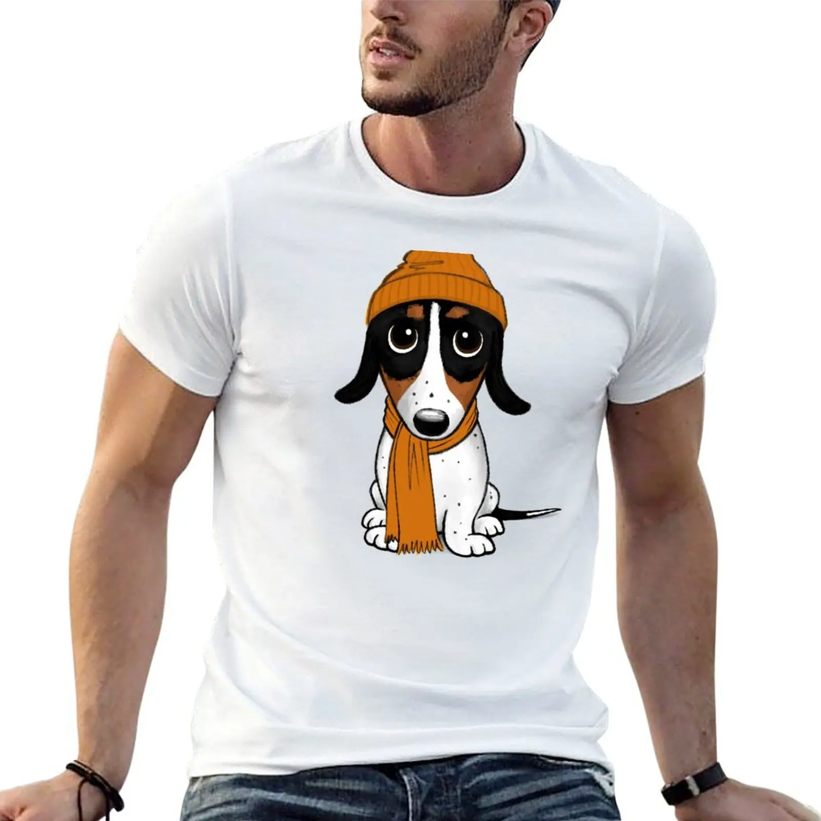 

Beanie Dog - Piebald Dachshund - Cute Hipster Puppy Dog T-Shirt t shirt custom print t shirts for man cotton T-Shirt