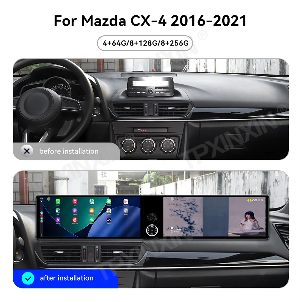 Dual-screen Interaction Android 13 For Mazda CX-4 2016~2021 Car Radio Multimedia GPS Navigation Smart Touch HD Screen Head Unit