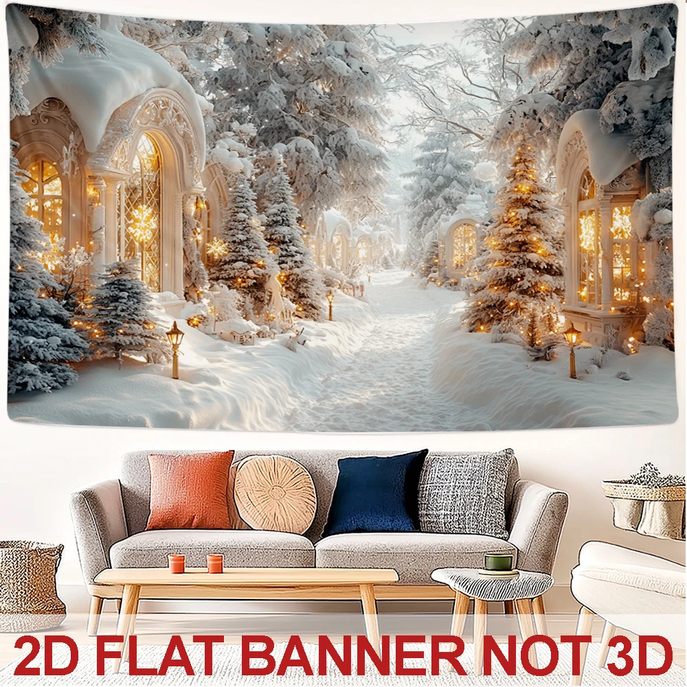 1PC Christmas Winter Snow Village Wonderland Christmas Print Tapestry, Bedroom Living Room Kitchen Photo Background, Wall Art