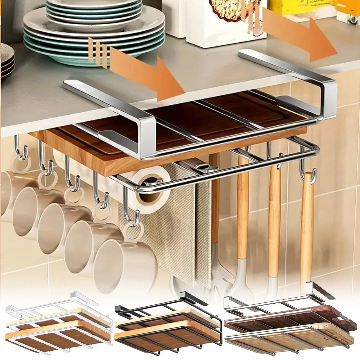 

Kitchen Closet Rack Under Desk Kitchen Under Cabinet Basket Storage Shelf Cutting Board Rack Cabinet Office Bathroom Organizers