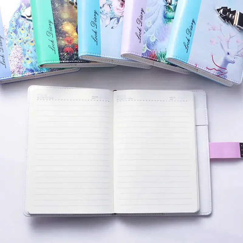 A5 Password Notebook Cute Cartoon Child Personal Diary with Lock Code Thick Notepad Pu Leather Office School Supplies Gift