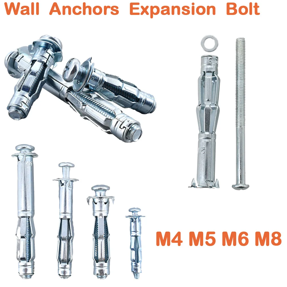 Anclajes de pared huecos M4 M5 M6 M8, tornillo de expansión para tablero de yeso, fijación de tornillo de pared, Kit de tornillos de expansión de Metal para tablero de yeso