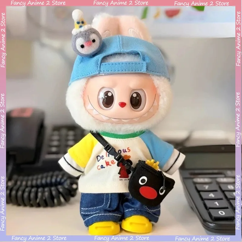 

Одежда с рисунком пингвина из мультфильма, наряды для V1 V2 V3 Labubu 17 см, кавайные плюшевые куклы, футболка, брюки, модные аксессуары