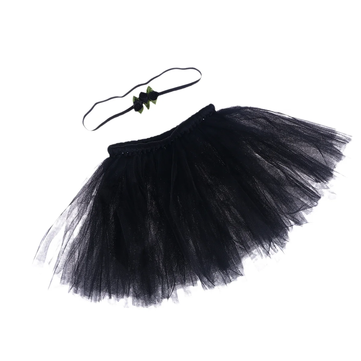 

Baby Grey Mini Tutu Skirt Photography Dress Elastic Wide Waistband Flower Headband Soft Lightweight Tulle Layered Dance Skirt