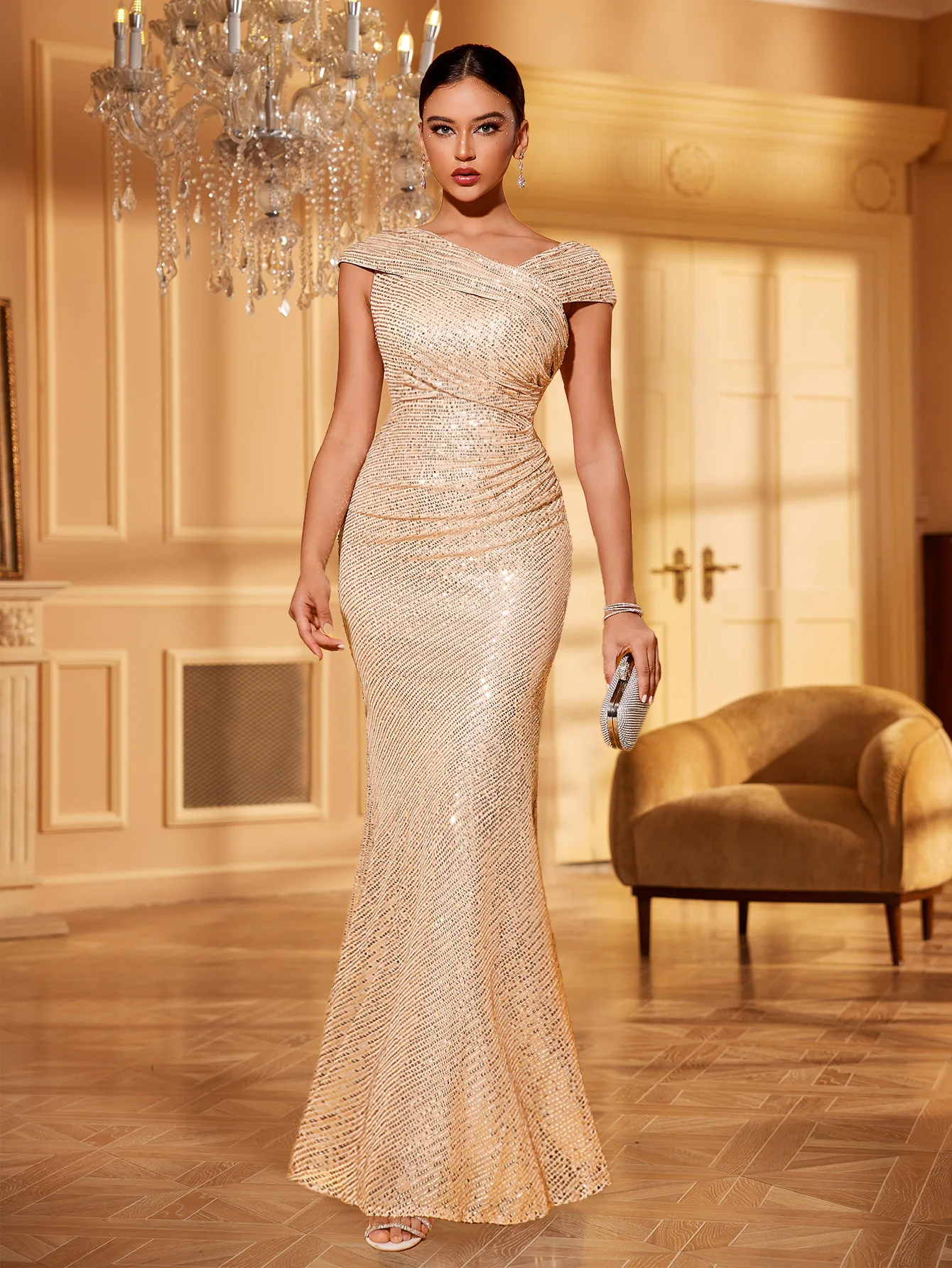 UNITHORSE فستان حفلات غير متماثل مزين بالترتر، فستان عروس، ملابس نسائية لأعياد الميلاد، فستان التخرج #6