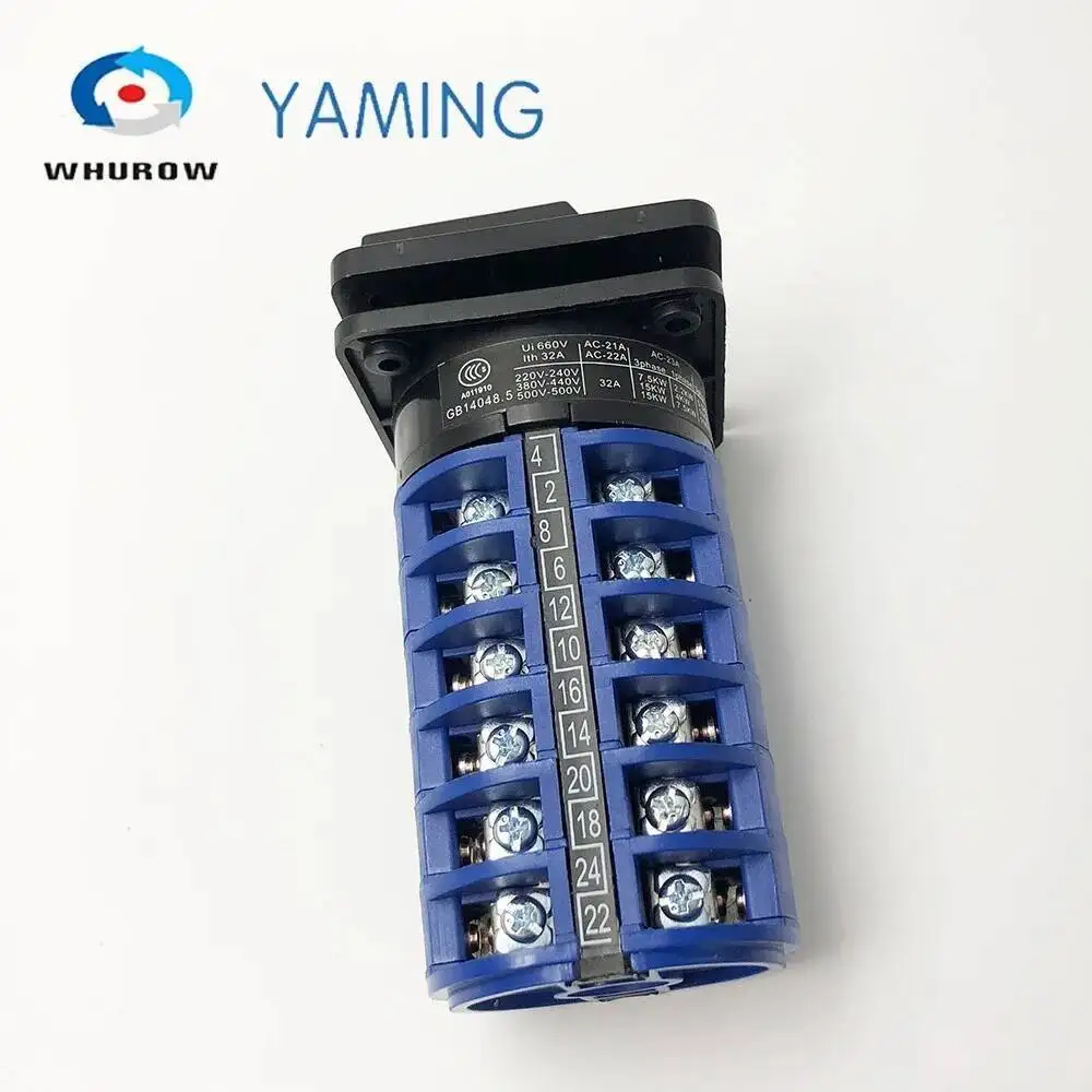 LW26-32 Electric 3 Positions Silver Contact 32A 660V 6 Poles Control Rotary Changeover Cam Switch YMW26-32/6