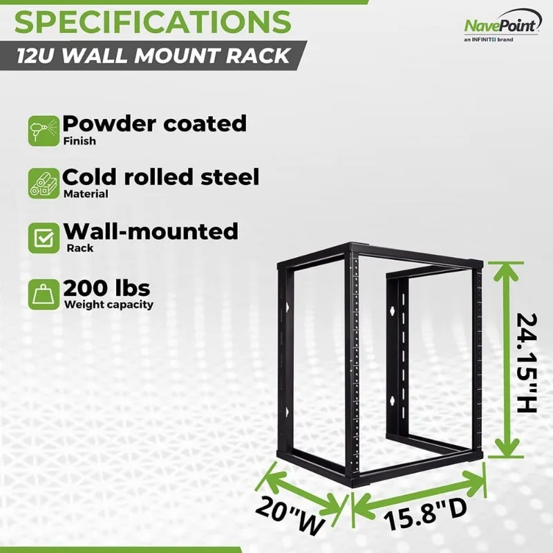 Rack de parede para servidor 12U, equipamento informático, Rack Open Frame, 19"