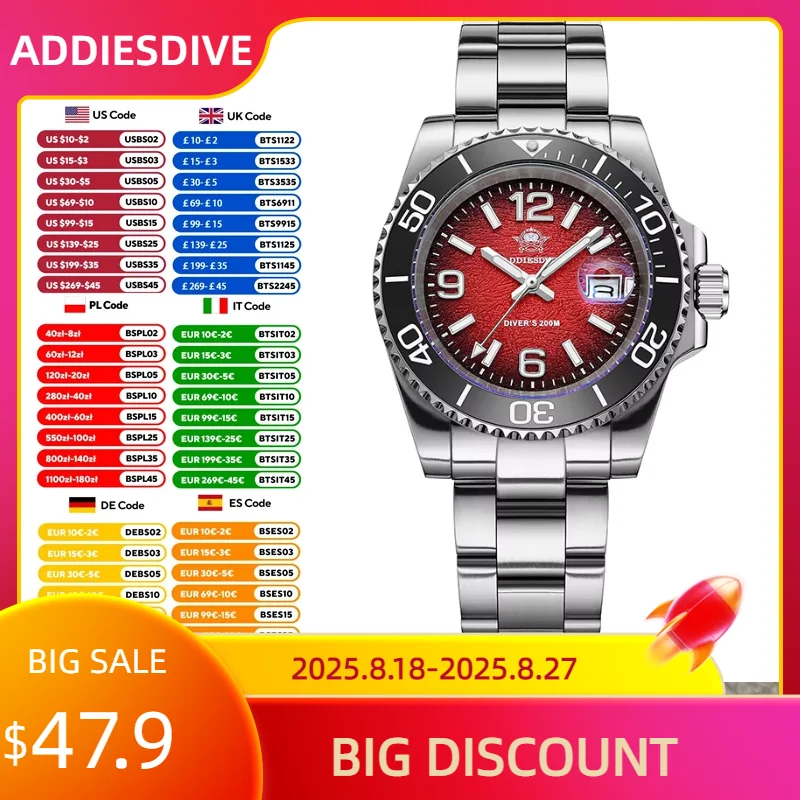 

ADDIESDIVE Business Quartz Watches For Men Super Luminous Waterproof 200M Stainless steel Men's Watches Male reloj hombre AD2513