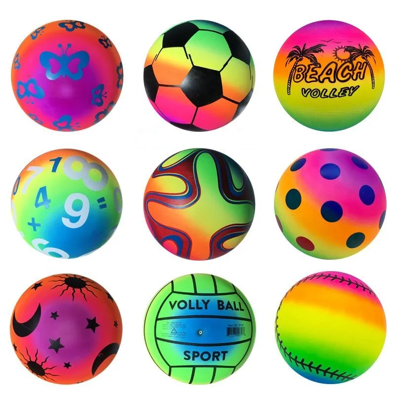 Rainbow Ball Indoor and outdoor racket ball Inflatable leather ball Flower colored ball Multiple colored patterns 3pcs