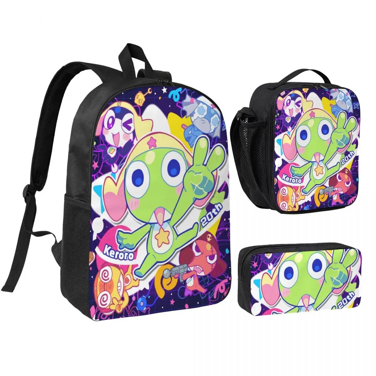 

Keroro Gunso Backpack Lunch Box Pencil Boxes for Boys Girls Backpacks Cute School bag Bookbag Set