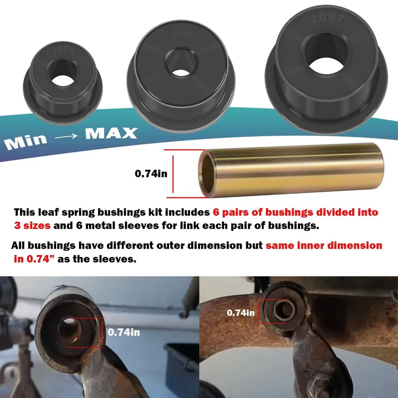 NONY KJ02008BK Leaf Spring Eye Bushings for Jeep Cherokee , Wagoneer & Comanche Trucks12 Polyurethane Bushings + 6 Metal Sleeves