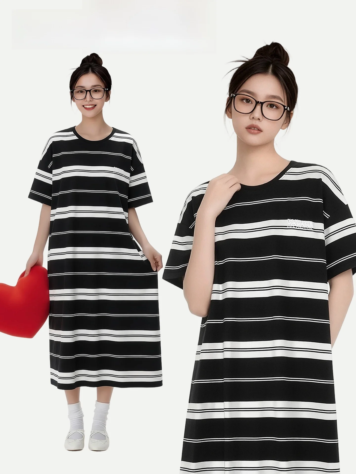 PinkBread Women's Cotton Pajama Short Sleeve Outwear Striped Sleepwear Comfortable Breathable Summer Home Clothes Outfit