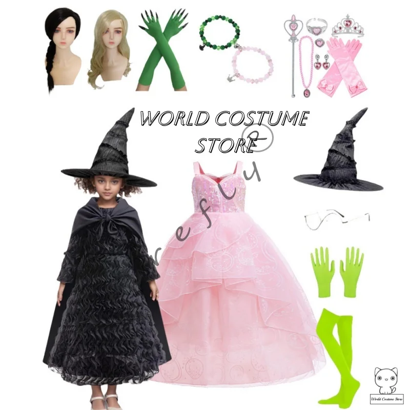 ภาพยนตร์-Wicked Glinda Elphaba คอสเพลย์เครื่องแต่งกาย Glinda ชุดเจ้าหญิงสีชมพูชุดเครื่องแต่งกายสําหรับสาวปาร์ตี้คอสเพลย์ภาพยนตร์ปาร์ตี้แม่มด