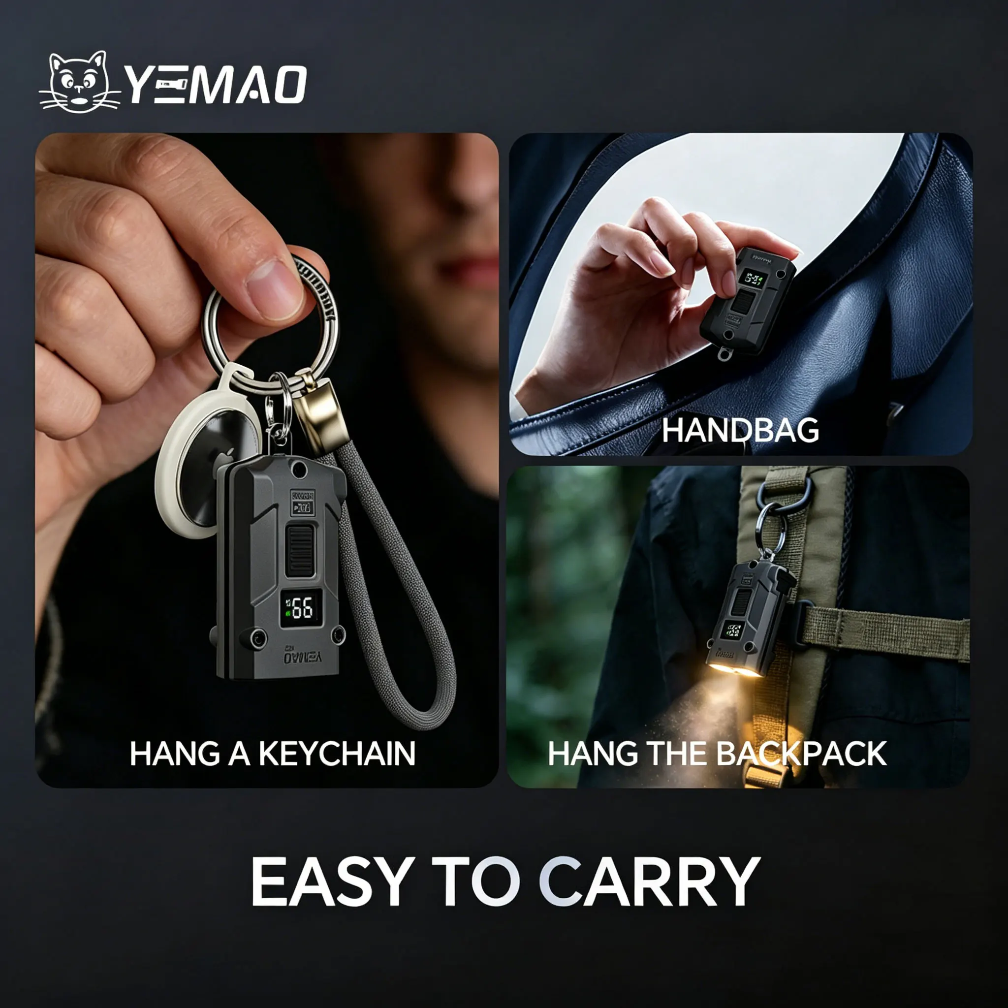 YEMAO M12 Pocket Flashlight 300 Lumens USB-C Charging Aluminum EDC Keychain Light With Power Display image 4