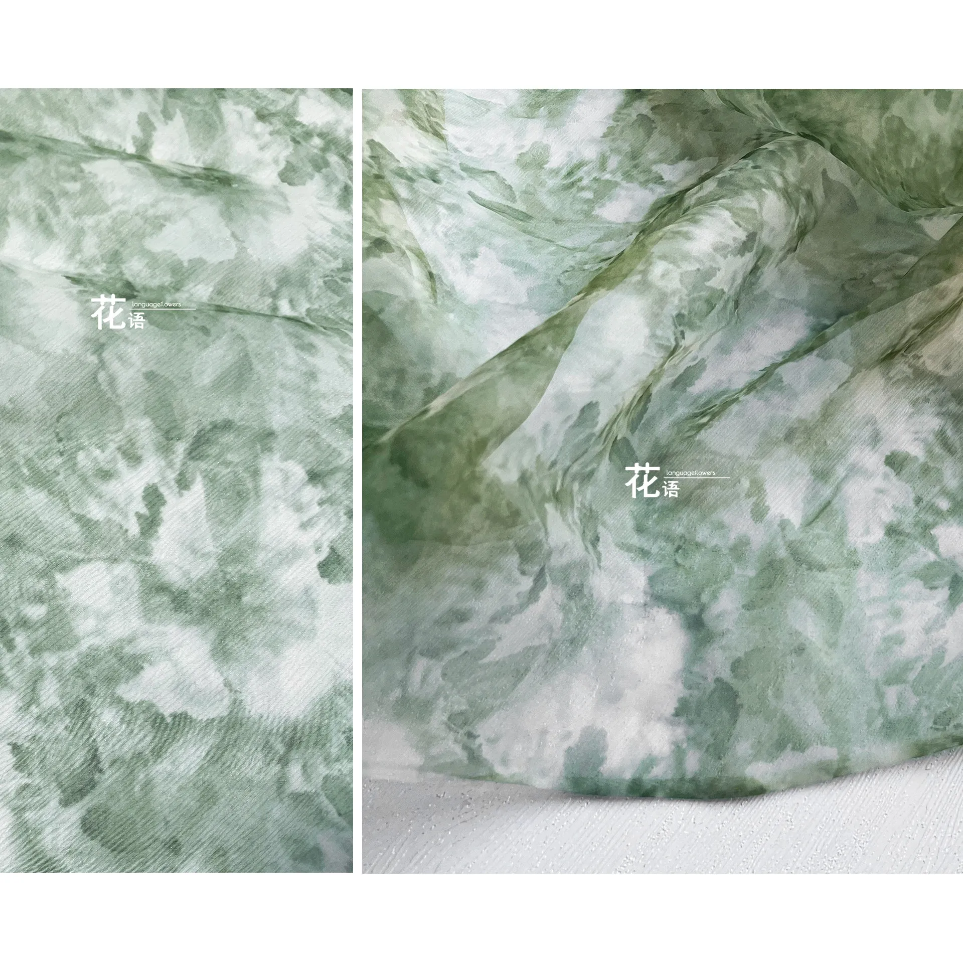 Dark Green Floral Organza Designer Fabric Lightweight Semi Sheer Dress Textile for Dressmaking and DIY Accessories