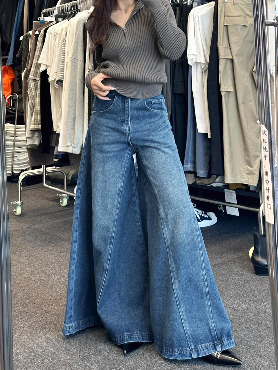 REDDACHiC Rigid Denim Elephant Bell Bottoms Y2k Vintage Women Baggy Jeans Low Waist Loose Wide Leg Flared Jeans Blue Loon Pants