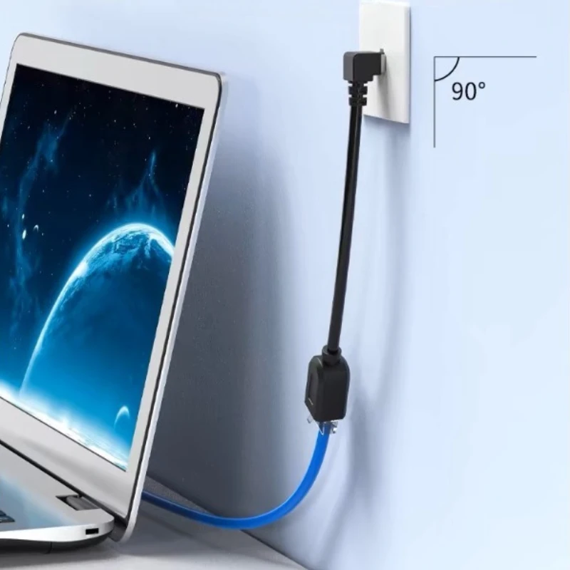 90 Degree CAT7 Network Extension Cable Flat Ultra 10G Right /Left Angle Elbow Network Wire RJ45 Male to Female Adapter Cord