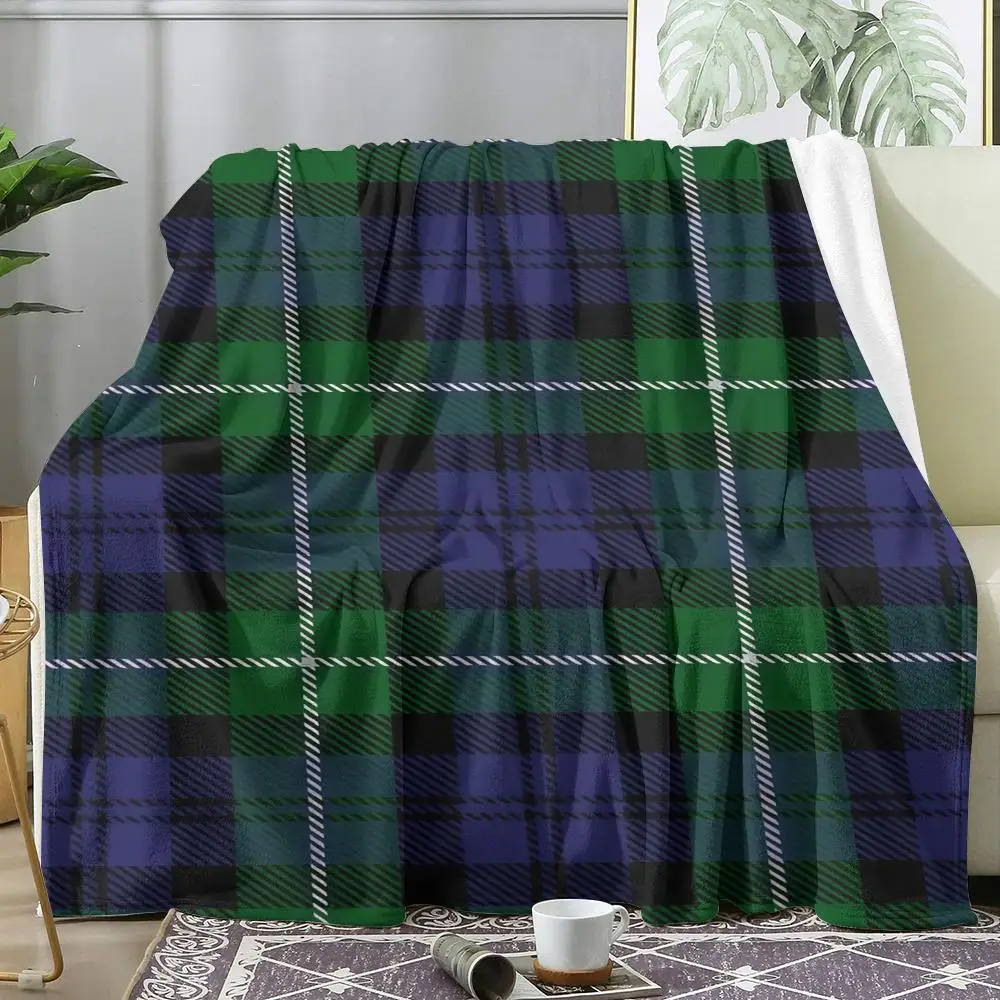 Tartan Rustic Green BLUE Watch Plaid Throw Soft Flannel Throw Summer Blanket Lightweight Cozy Nap Blanket for Sofa Bed Travel
