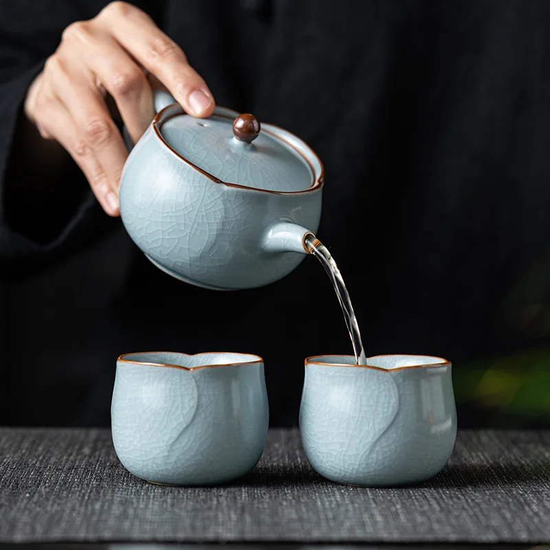Ru Ware Teapot Ladies Azure Petals Pink Xi Shi Pot 2025 New Tea Making Single Light Luxury Household Set