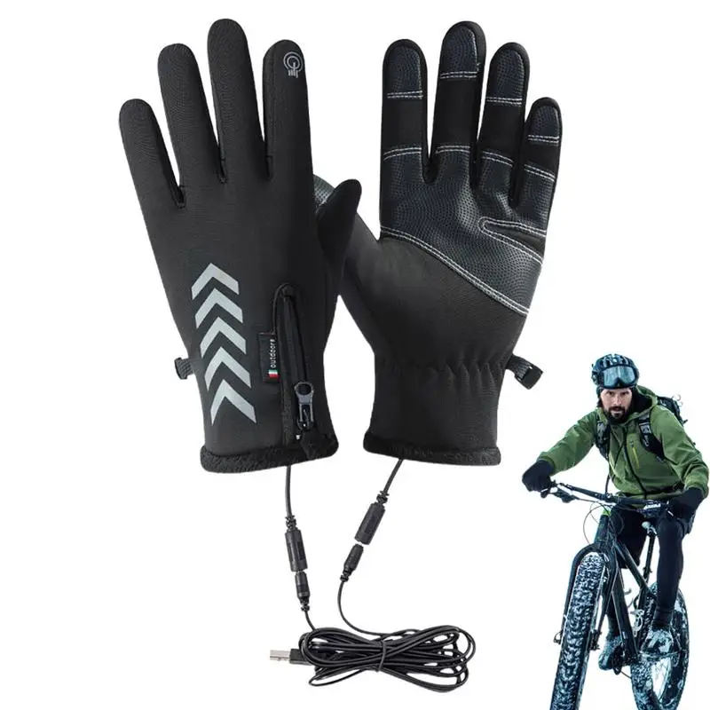 USB Charging Heated Warm Gloves Waterproof Touch Screen Anti Slip Gloves For Men Women Riding Electric Bicycles Motorcycle