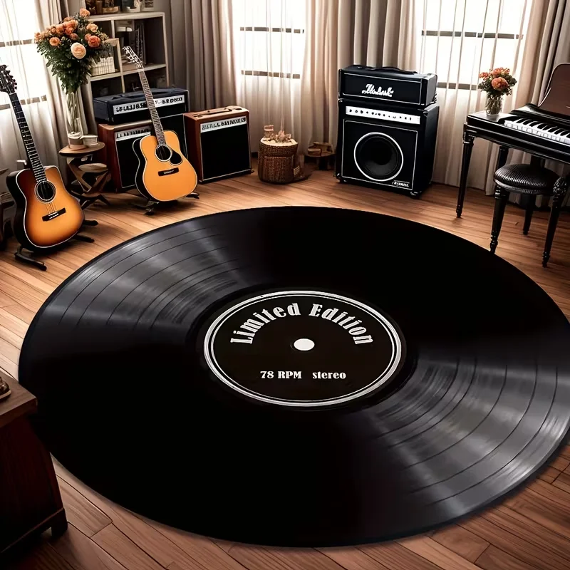 Retro Vinyl Record Carpet Music Practice Room Soft Floor Rug for Living Room, Bedroom, Office Decor Fashionable Home Decor