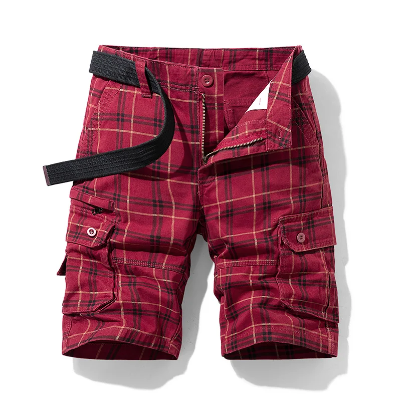 New Arrival Men\'s Plaid Cargo Shorts Bermuda Fashion Beach Pants Cargo Short Pants