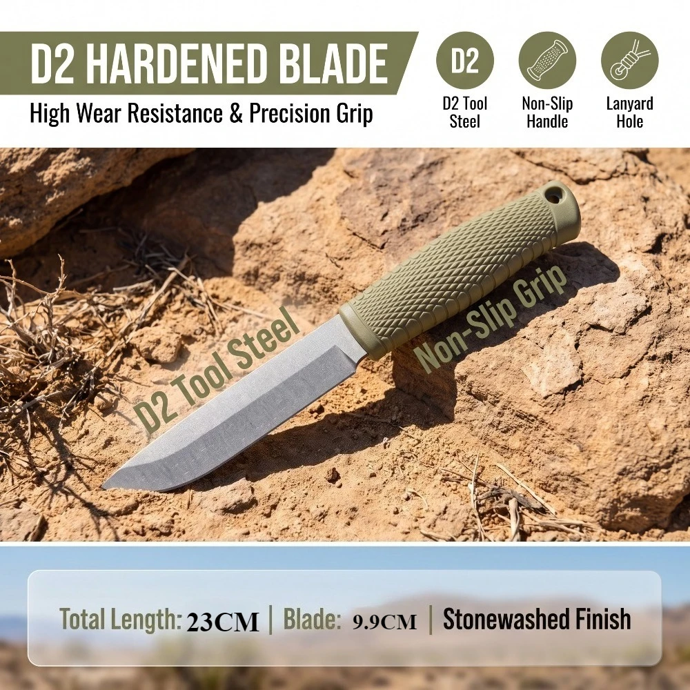 Newest 202 Fixed Blade Survival Knife Stainless Steel Blade Non‑Slip Kraton Handle EDC Outdoor Camping Utility Knife