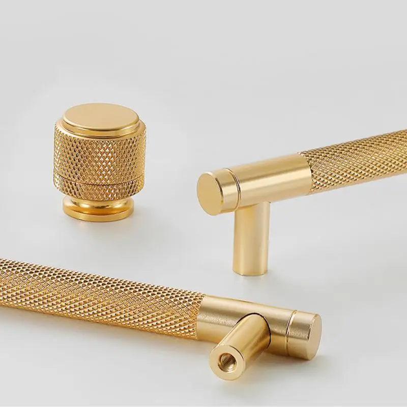 Nordic Light Luxury Gold Grey Black Handles for Cabinets and Drawers Long Knurling T-Bar Handles for Furniture Door Knob