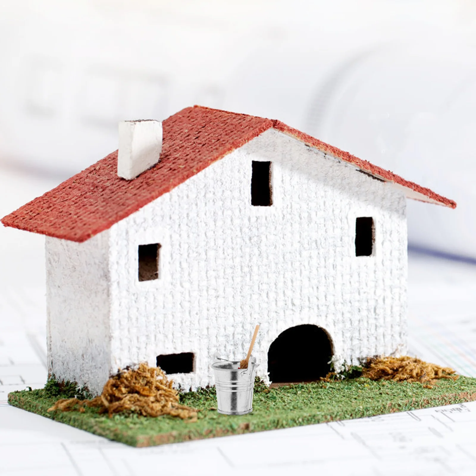 

1Set Miniature Home Decor Mini Broom Iron Bucket Cleaning Accessories for Miniature Home Scene Decoration Playing House Basin