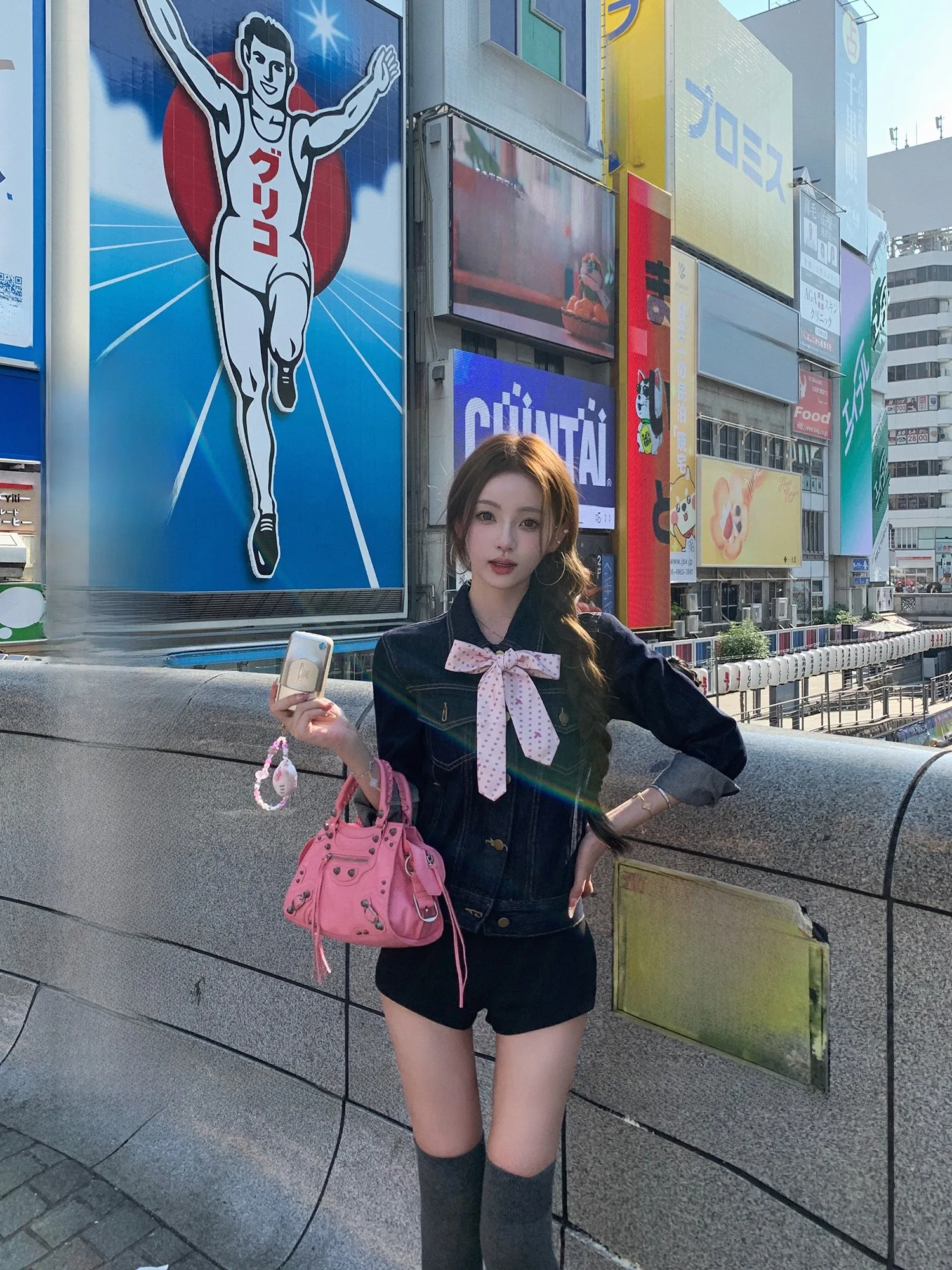 

Retro Contrast Color Stitching Design Faionable Denim Jaet Women's Top Outerwear Cotton Polyester Blend Long Sve