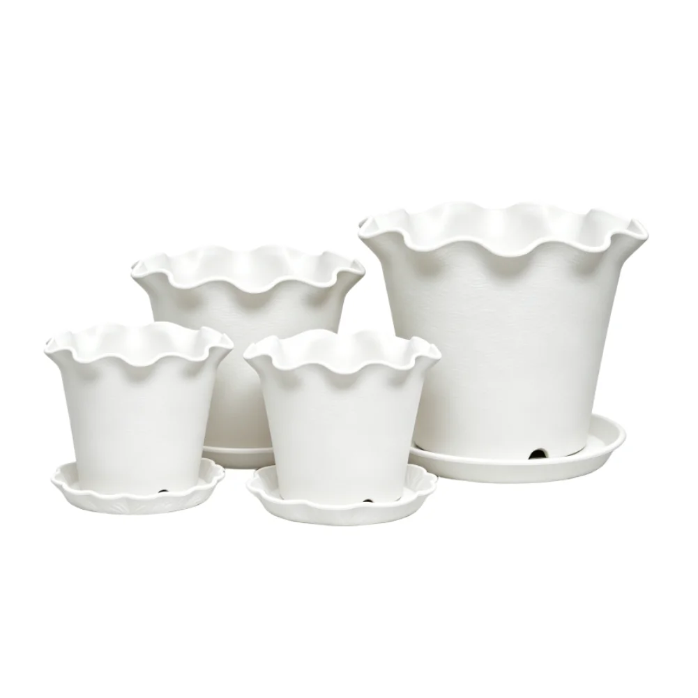 For Indoor Outdoor Resin Plant Pot with Tray for Healthy for root Growth Breathable Bottom Holes 16cm to 28cm Options