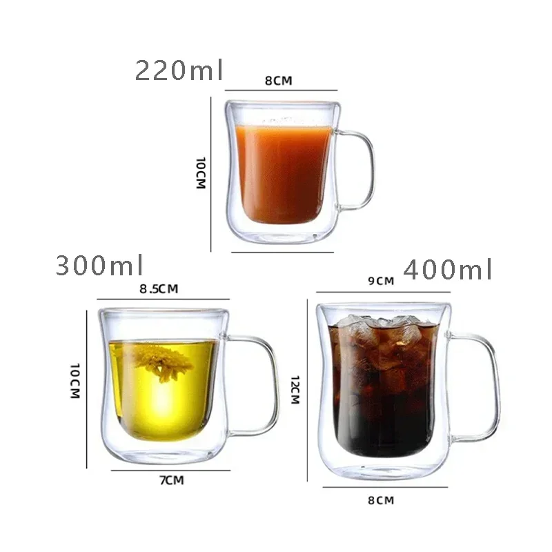 200/300/400ML Glass Cup Transparent Double Wall Teacup High Borosilicate Heat Resistant Coffee Mug Espresso Latte Cappuccino Cup