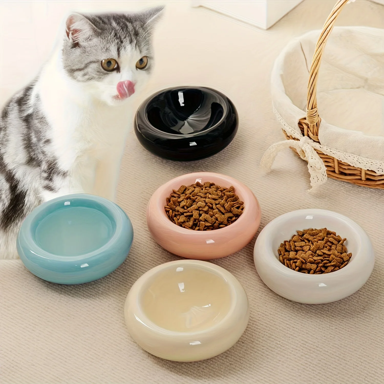 Ceramic Pet Dish Anti‑Fall Flip Resistant Cat Food Snack Bowl Multi‑Color Multi‑Shape Feeding Bowl for Cats Pet Supplies
