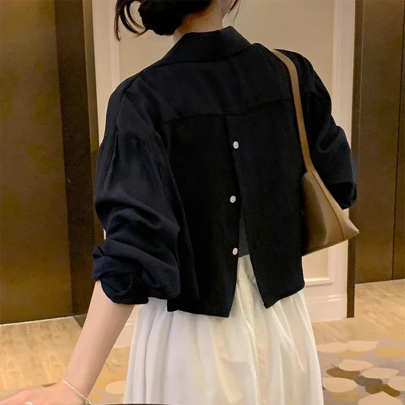 Back Split Button Shirts Blouses Long Sleeve Blusas Mujer Lapel Neck Ropa Mujer Loose Camisas 2024 Spring New Shirt Tops